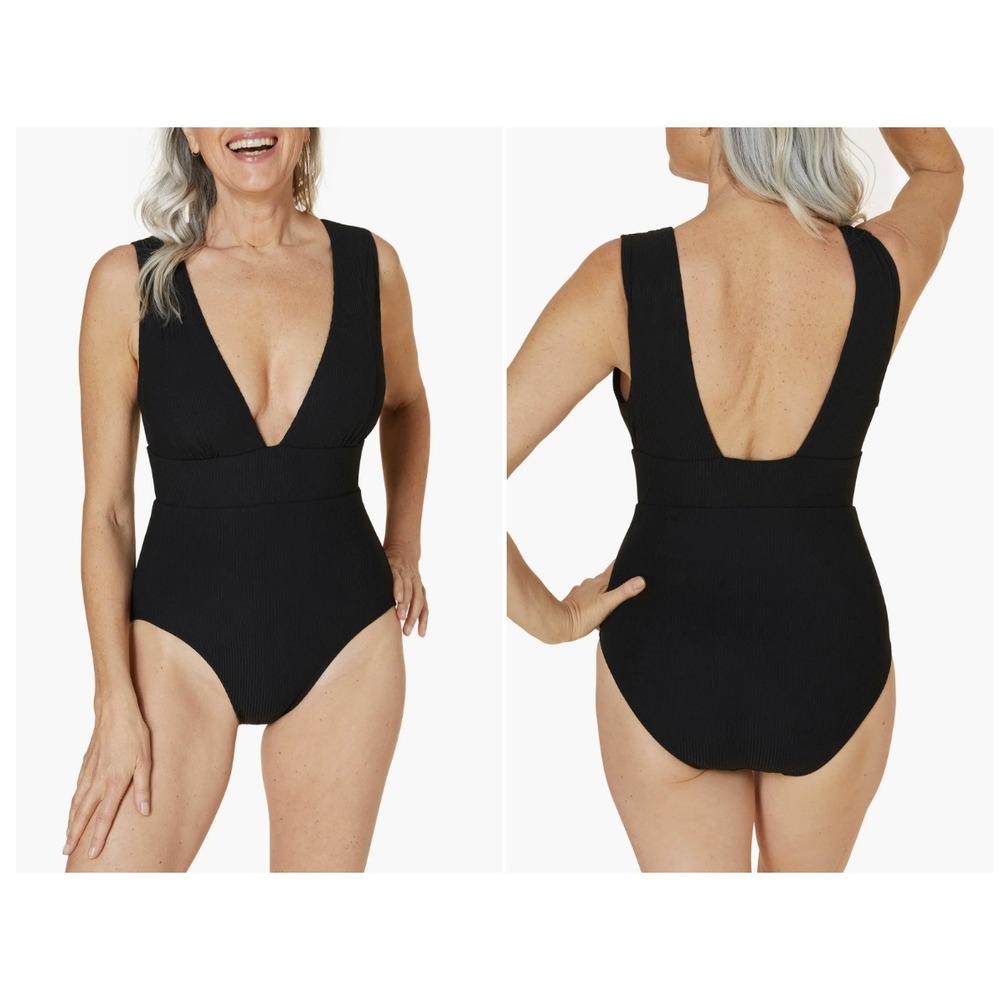 Andie Mykonos Ribbed One Piece Swimsuit Black Medium NWOT